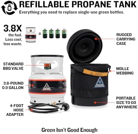 Ignik Refillable Gas Growler Deluxe 3.8-Pound Propane Tank with Carry Case and Adapter Hose, Black Case/White Tank
