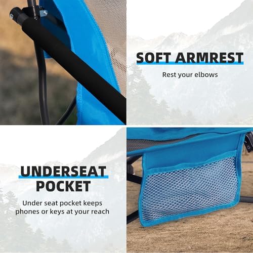 Outdoor Beach Chair for Adults Set of 2 PCS Portable Lightweight Low Back Sling Chair with Cup Holder, 300lbs Capacity Camping Chair for Patio, Lawn, Concert, Travel (Light Blue)