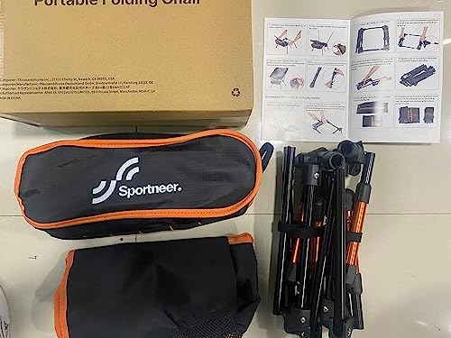 Sportneer Camping Chairs, Lightweight Outdoor Chairs with 2 Side Pockets & Storage Bag, Foldable & Portable Lawn Chairs for Camping Hiking Lawn Picnic Beach Outdoor Travel (1, Orange)