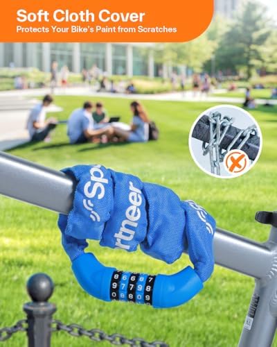 Sportneer Bike Lock: 5 Digit Combination High Security Anti Theft Bike Chain Lock - 3.2/3.6/4ft Heavy Duty Keyless Bicycle Lock for Bike, Motorcycle, Scooter, Door & Gate - 4/6mm Thick, Easy to Use