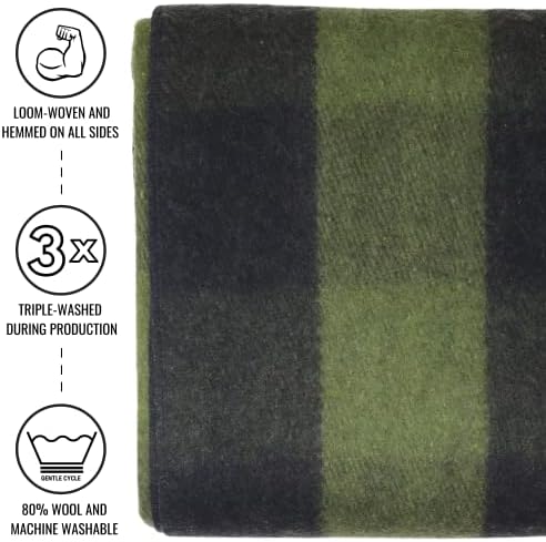 Arcturus Plaid Wool Blankets - 4.5lbs Warm, Heavy, Washable, Large | Great for Camping, Outdoors, Sporting Events, or Home
