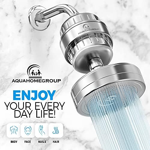 AquaHomeGroup Luxury Filtered Shower Head (Metal) 2 Cartridges Vitamin C+E+A + 5 Shower Caps - Reduses Chlorine & Sediments - Consistent Water Pressure - Massage and SPA Effery Shower Head