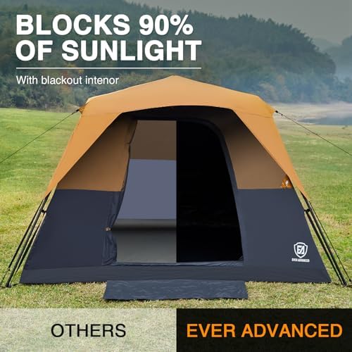 EVER ADVANCED 6 Person Blackout Camping Tent Instant Cabin Tents for Family with Rainfly, 60s Easy Setup, Water-Resistant
