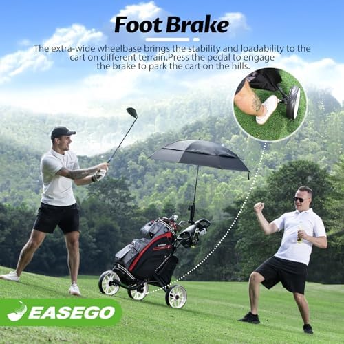 Golf Push Cart 3 Wheel : Golf Bag Cart Foldable with Phone Holder/Cup/Umbrella Holder Compact Golf Pull Carts Quick Fold Golf Caddy Push Carts with Large Wheelbase for Different Terrain