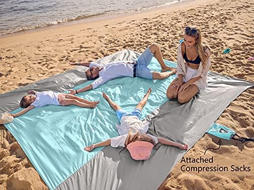 WEKAPO Beach Blanket Sandproof Waterproof, Extra Large Beach Mat, Oversized & Compact Sand Free Mat Quick Drying, Lightweight & Durable with 6 Stakes & 4 Corner Pockets