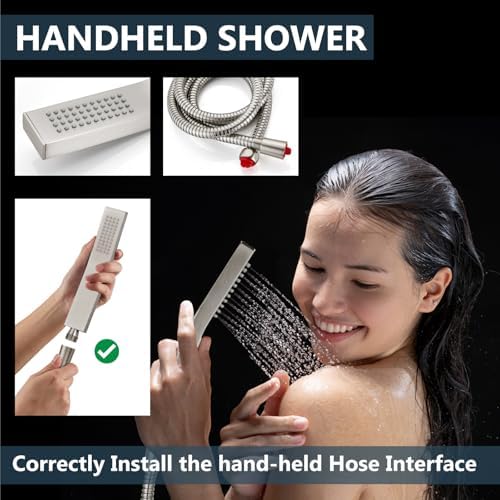 Aolemi Shower Faucet Set Rain Shower System with Handheld Spray Bathroom Shower Combo Rough-in Valve and Shower Trim Kit Included Brushed Nickel 8 Inch Wall Mount Shower Head