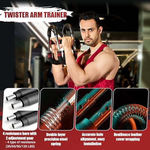 Twister Arm Trainer, Adjustable Twister Arm Chest Exerciser with 4 Spring & Training Poster for Men & Women, Detachable Power Twister Home Fitness Equipment for Enhancing Upper Body Muscle