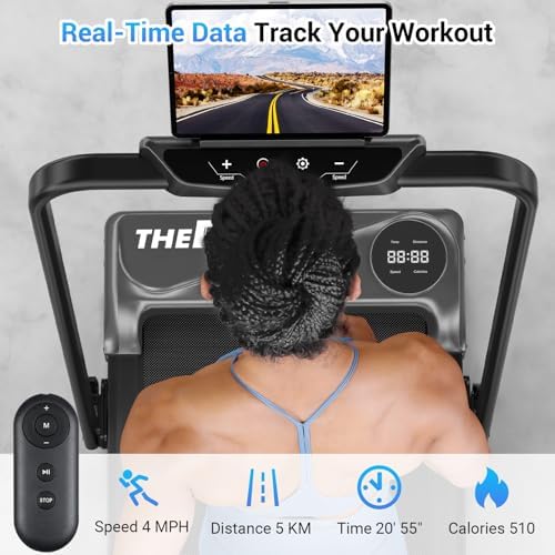 THERUN Walking Pad, 2.5 HP Under Desk, 2 in 1 Foldable for Home, Walking Pad with Handle Bar, 15" Widened Running Belt with Remote Control & LED Touch Screen