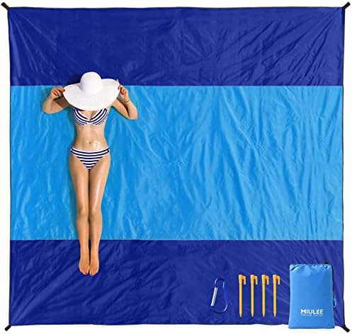 MIULEE Beach Blanket Waterproof Sandproof, Extra Large 110" x 114" Beach Mat Oversized for 5-8 Adults, Portable Lightweight Outdoor Blanket with 4 Corner Pockets for Hiking, Picnic, Travel, Camping