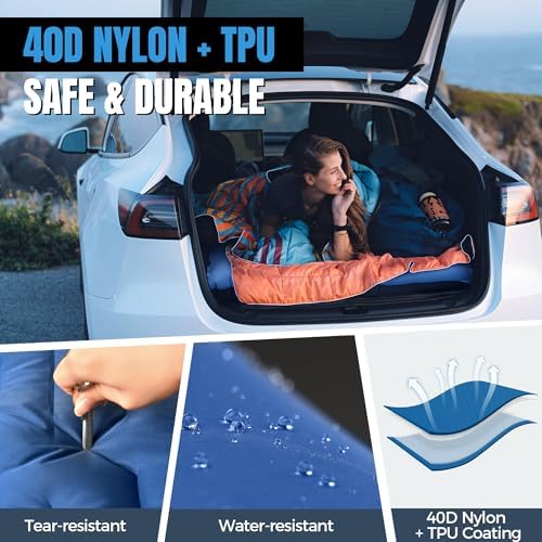 Camping Sleeping Pad, 6.8'' Extra Thickness Reinforced Sleeping Pad for Camping with Pillow Built-in Foot Pump, 79 * 28IN Ultralight Self Inflating Air Mattress Mat for Backpacking Hiking Tent