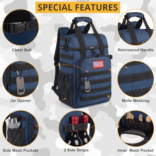 Tactical Backpack Cooler,Lunch Backpack for Men Adults Work with Handle,Soft Cooler Backpack Insulated Waterproof Leak Proof