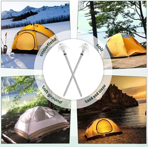 20 Pack 8" Screw in Tent Stakes Heavy Duty- Ground Anchors Screw- Tent Pegs Camping Stakes- Hex Pegs Drillable Tent Stakes and Hexagon Head Drive and Storage Box (White)