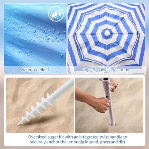 Beach Shelter Umbrella Premiere UPF 50+ Umbrella Shelter for Sun and Rain Protection for Adult (10-Foot,Blue Stripe)