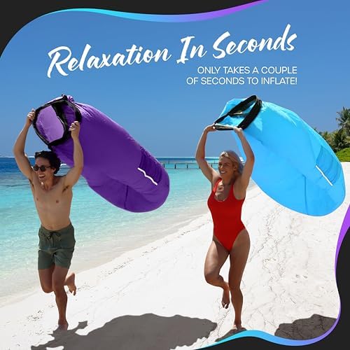 Nevlers 2 Pack Inflatable Loungers Air Sofa Couch | Perfect for Beach Chair Camping Chairs or Portable Hammock |Travel Bag Pouch, Pegs & 3 Pockets| Movie Seating & Camping Accessories Blow Up Lounger