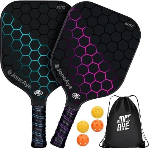 Pickleball-Paddles-Set of 4 or 2 Rackets by JoncAye, USAPA Approved Pickle-Ball Equipment with Balls, Bag, Accessories, Fiberglass Graphite Pickleball Racquet Set for Men, Women, Kids, Adults