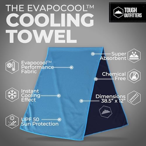 Tough Outdoors Cooling Towel - Cooling Towels for Neck & Face - Ice Wrap & Sweat Rag for Camping Gym Yoga & Sports - Workout Towel for Gym Sweat - Cool Towels for Extreme Heat
