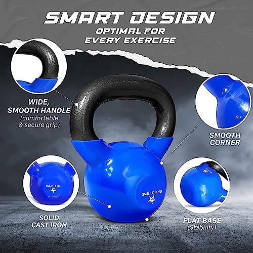 Yes4All 5-65lbs Kettlebells Vinyl Coated Cast Iron for Dumbbell Weights Exercises, Gym, Fitness, Full Body Workout Equipment Push up, Grip and Strength Training