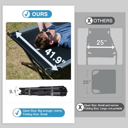 EVER ADVANCED Extra Wide Camping Cot for Adults Oversized XXL Sleeping Cots Folding Cot Bed with Carry Bag, 84.3" L x 41.9" W, Support to 550 lbs