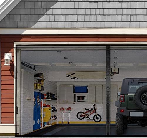 Garage Door Screen for 1 Car 8x7FT, Magnetic Screen Garage with Retractable Fiberglass Mesh and Heavy Duty Weighted Bottom, Easy Assembly & Pass, Hands Free Screen Door w/ 40 Magnets for Garage/Patio