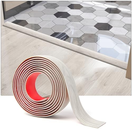 Art3d Self Adhesive Vinyl Floor Transition Strip, Laminate Floor Strip Floor Flat Divider Strip for Joining Floor Gaps, Carpet Threshold Transition, Floor Tiles (10 FT, 1.57in, White-Washed)