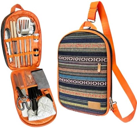 Camping Cooking Utensils Set - Camping Utensil Set Car Camping Cooking Essentials Gear for Camp Kitchen Cooking and Grilling, Stainless Steel & Silicone Ideal Gift for RV Tent Camper