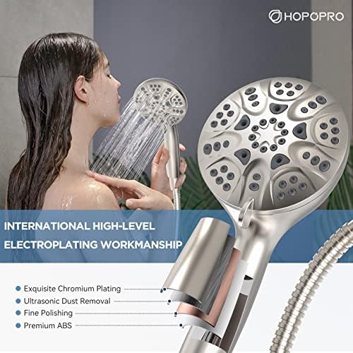 6-Mode High Pressure Handheld Shower Head Set, Consumer Reports Recommended HOPOPRO High Flow Hand Held Showerhead with 59 Inch Hose Bracket Teflon Tape Rubber Washers