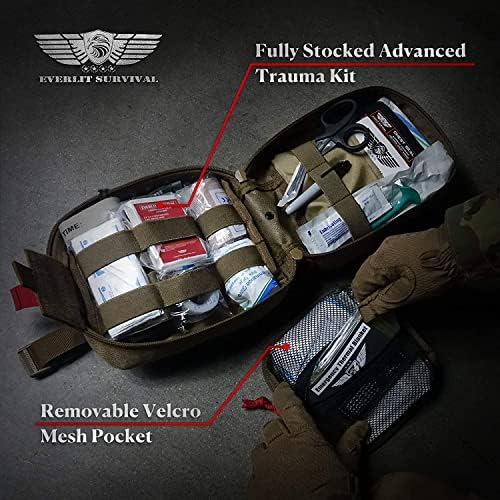 EVERLIT Advanced Emergency Trauma Kit, CAT GEN-7 Tourniquet Mil-Spec Nylon Laser Cut Pouch with 36" Splint, Military Combat Tactical IFAK for First Aid Response Bleeding Control