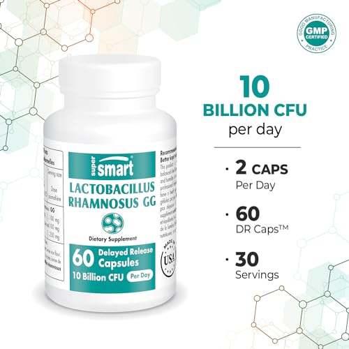 Supersmart - Lactobacillus Rhamnosus GG 10 Billion CFU per Day (LGG Probiotic with Inulin) - Digestive & Immune Support - Vaginal Flora Health | Non-GMO & Gluten Free - 60 DR Capsules