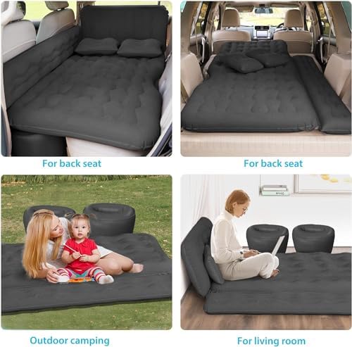 ISWEES Car Bed SUV Air Mattress, Car Air Mattress with Electric Pump, 2 Inflatable Pillows and 2 Footrests for Back Seat, Side Seat,Trunk Sleeping, Thickened Camping Bed - Black