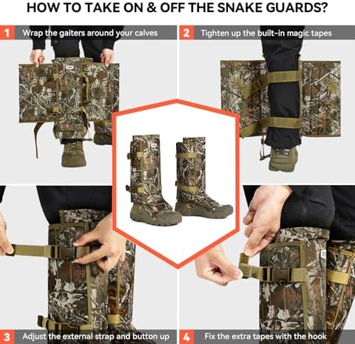 Snake Gaiters Snake Chaps, Waterproof Lower Legs Snake Guards, Snake Bite Protective Gaiters, Anti-Snake Gaiters for Men/Women, Adjustable Size for Hunting/Hiking/Farm Working