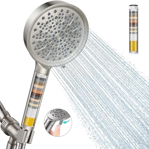 Cobbe Filtered Shower Head with Handheld, 6 Spray Modes, Water Softener Filters - Remove Chlorine, Reduce Dry Skin - Brushed Nickel