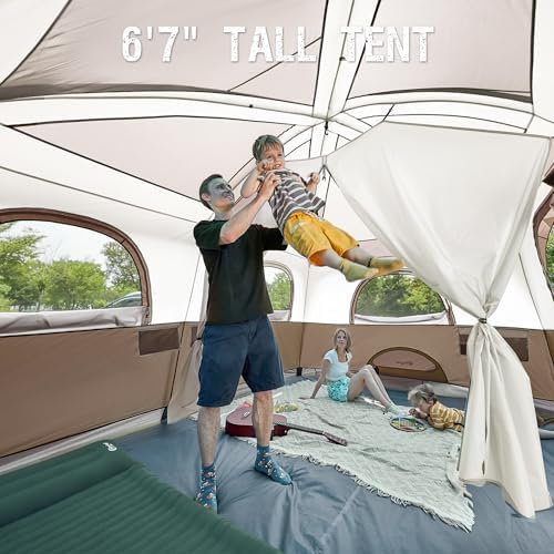 PORTAL 8 Person Family Camping Tent with Porch, Weather Resistant Camping Tents with Rainfly, Large Cabin Tents with 2 Room, Easy Set Up Tent for Outdoor Camping, Backyard