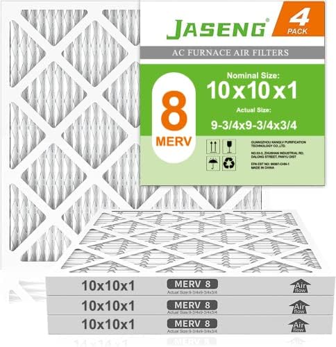 10x10x1 Furnace Air Filters 4 Pack, MERV 8 MPR 600 & FPR 5 Filtering, HVAC Air Filter Replacement (exact dimensions: 9 3/4"x9 3/4"x3/4")
