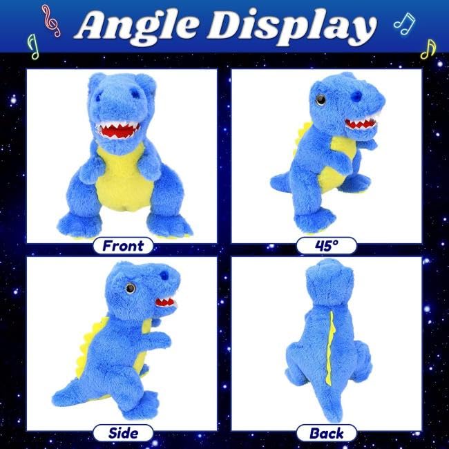 Cuteoy Light-up Singing Plush Blue Dinosaur LED Musical Stuffed Animal T-Rex Adjustable Volume Lullaby Plushies Birthday Christmas Toy Gifts for Kids Toddler Girls, 12"