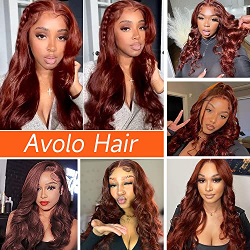 28 Inch Reddish Brown Lace Front Wigs Human Hair 13x4 HD Transparent Body Wave Lace Front Wigs Human Hair Pre Plucked Auburn Glueless Colored Frontal Wigs Human Hair