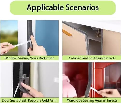 Brush Weather Stripping,0.6 in x 0.4 in x 32.8 FT,Grey,Insulation,Sliding Seal Strip,Glass,Window Felt,Brush Door Sweep,Self Adhesive Draft Blocker,Dust Stopper Sliding Door Seal Winter