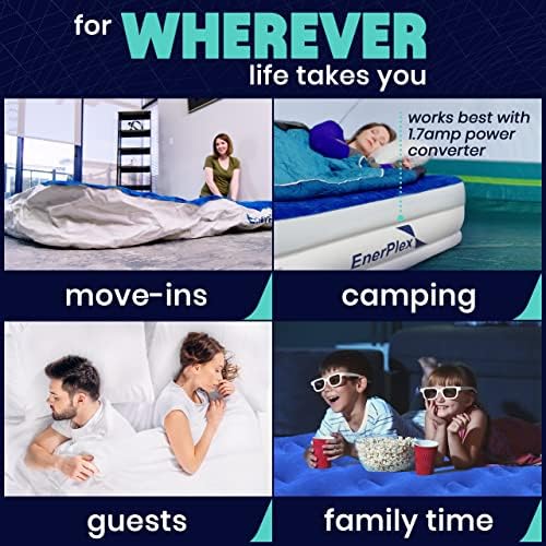 EnerPlex Twin Air Mattress with Built-in Pump - 16 Inch Double Height Inflatable Mattress for Camping, Home & Portable Travel - Durable Blow Up Bed with Dual Pump - Easy to Inflate/Quick Set Up