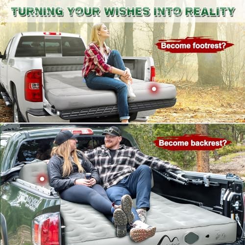 Tailgate Extendable Truck Bed Mattress with Built-in Pump, Heavy-Duty, Truck Bed Air Mattress for 5.5-5.8ft Full Size, Easy Setup, Large Carry Bag, Leak-Resistant Truck Mattress for Camping