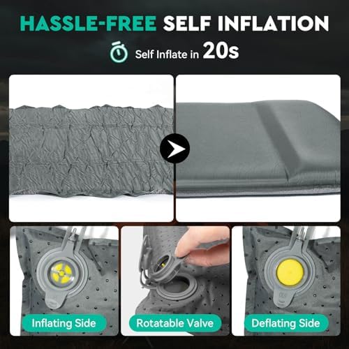 Hikenture Self Inflating Sleeping Pad for Camping, 3'' Ultra Thick Camping Pad with Pillow, 9.5 R-Value Insulated Camping Mattress, 4-Season Inflatable Foam Camping Mat for Car, Tent, Cot