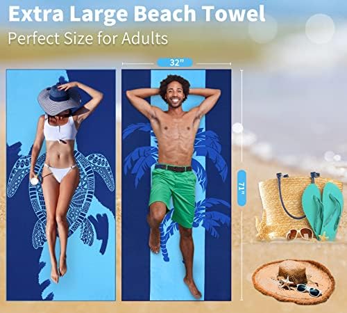 4 Pack Lightweight Thin Beach Towel Oversized 71"x32" Big Extra Large Microfiber Sand Free Towels for Adult Quick Dry Travel Camping Beach Accessories Gift Coconut Tree Sea Turtle Stripe Mandala