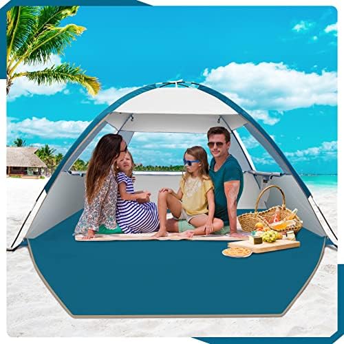 COMMOUDS Beach Tent Sun Shade for 3/4-5/6-7/8-10 Person, UPF 50+ Beach Sun Shelter Canopy Tent, Lightweight, Easy Set Up and Carry