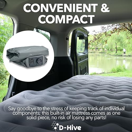 SUV Air Mattress, Ultra-Thick Material Extra-High Car Air Mattress, SUV Mattress for Toyota 4runner, Jeep Wrangler Air Mattress, Car Mattress w/Built-in Pump Inflatable Car Air Mattress Grey