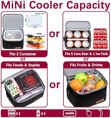TuErcao 6 Can Mini Soft Cooler Bag for Beach Camping Travel Picnic Road Trip Leakproof Small Ice Chest, Insulated Cooler Lunch Box for Men Work