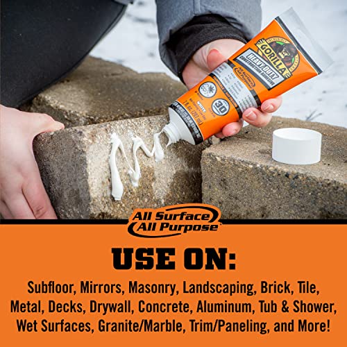 Gorilla Heavy Duty Construction Adhesive, White Glue, 7 Ounce Squeeze Tube (Pack of 2) - Gap Filling and Waterproof