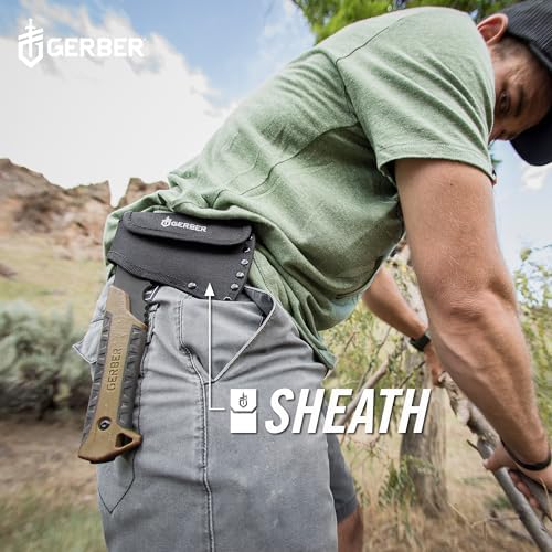 Gerber Gear Pack Hatchet - 3.5" Steel Blade Axe with Full Tang - Survival, Bushcraft and Camping Gear - with Mountable Nylon Sheath - Brown