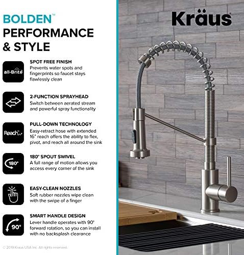 KRAUS Bolden Commercial Style 2-Function Single Handle Pull Down Kitchen Faucet in Spot-Free Stainless Steel, KPF-1610SFS