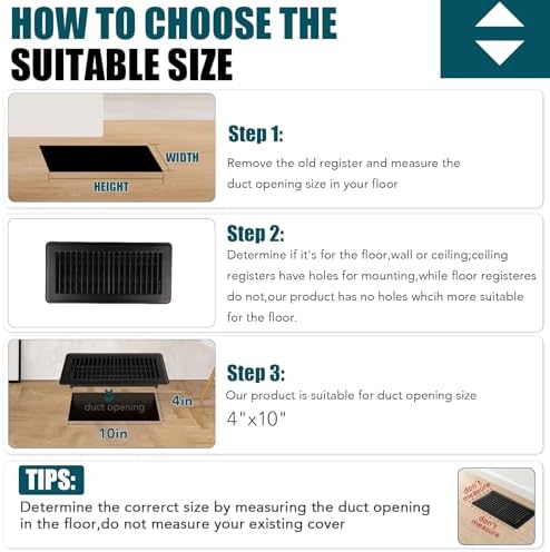 VOISEN Floor Register 4x10, 2 Pack Black Floor Vent Covers,Heavy Duty Steel Walkable Floor Vents,Vent Covers for Home Floor