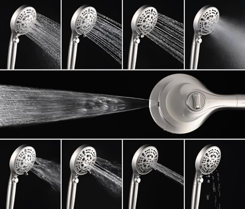 Nickel 2.5GPM Shower Head with Handheld High Pressure: 10” Rainfall Shower Head & HandHeld Shower Head, 10 Spray Settings Detachable Shower Head with ON/OFF Switch and 15-Stage Filter