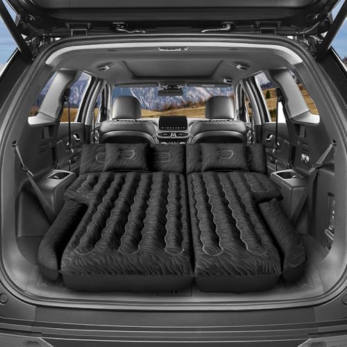 Inflatable SUV Air Mattress: Double-Sided Flocking Car Mattresses for Back SUV, Travel Camping SUV Sleeping Bed Mattress with Air Pump 2 Pillows