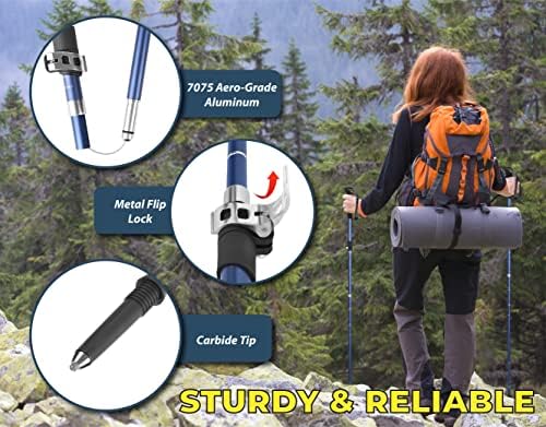 TREKOLOGY TREKZ SE 2pc Collapsible Hiking Stick - Lightweight, Foldable Retractable Trekking Poles for Men, Women & Seniors with Adjustable Heights - Nordic Walking Stick for Backpacking, Camping